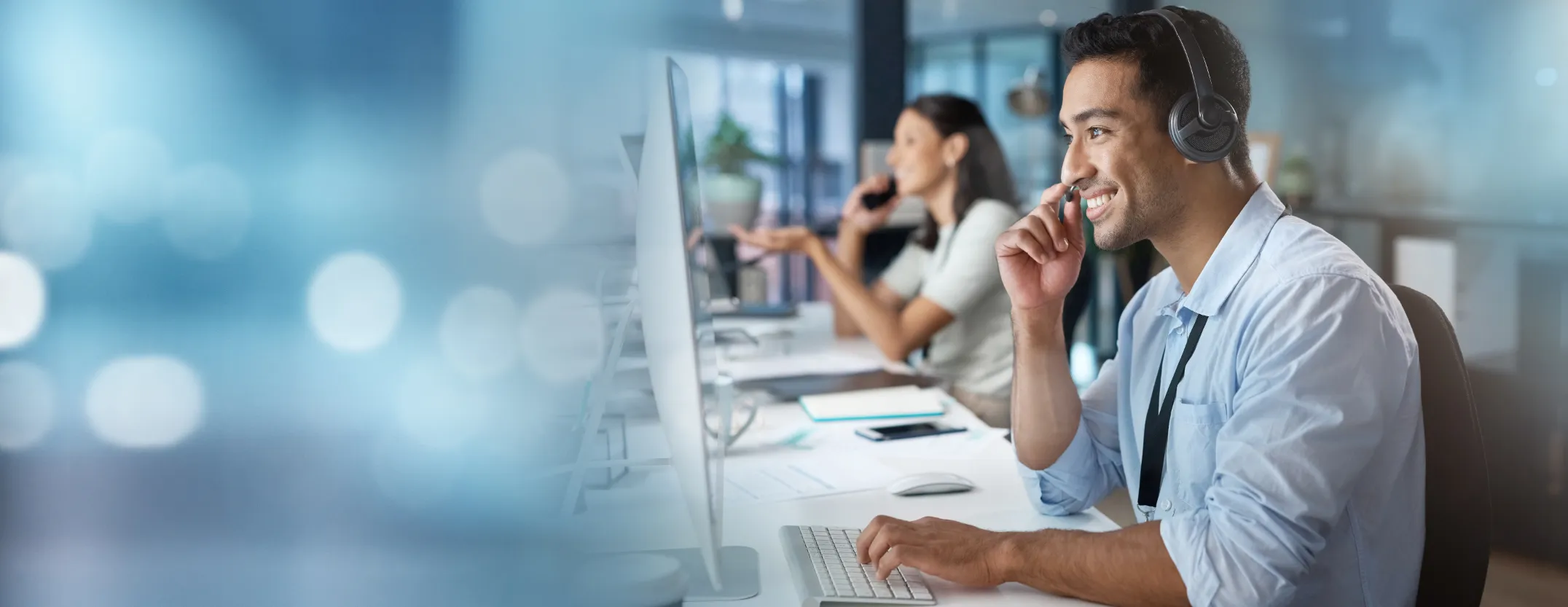 contact us mockup happy consultant call center helping talking networking - MaherTech Inc