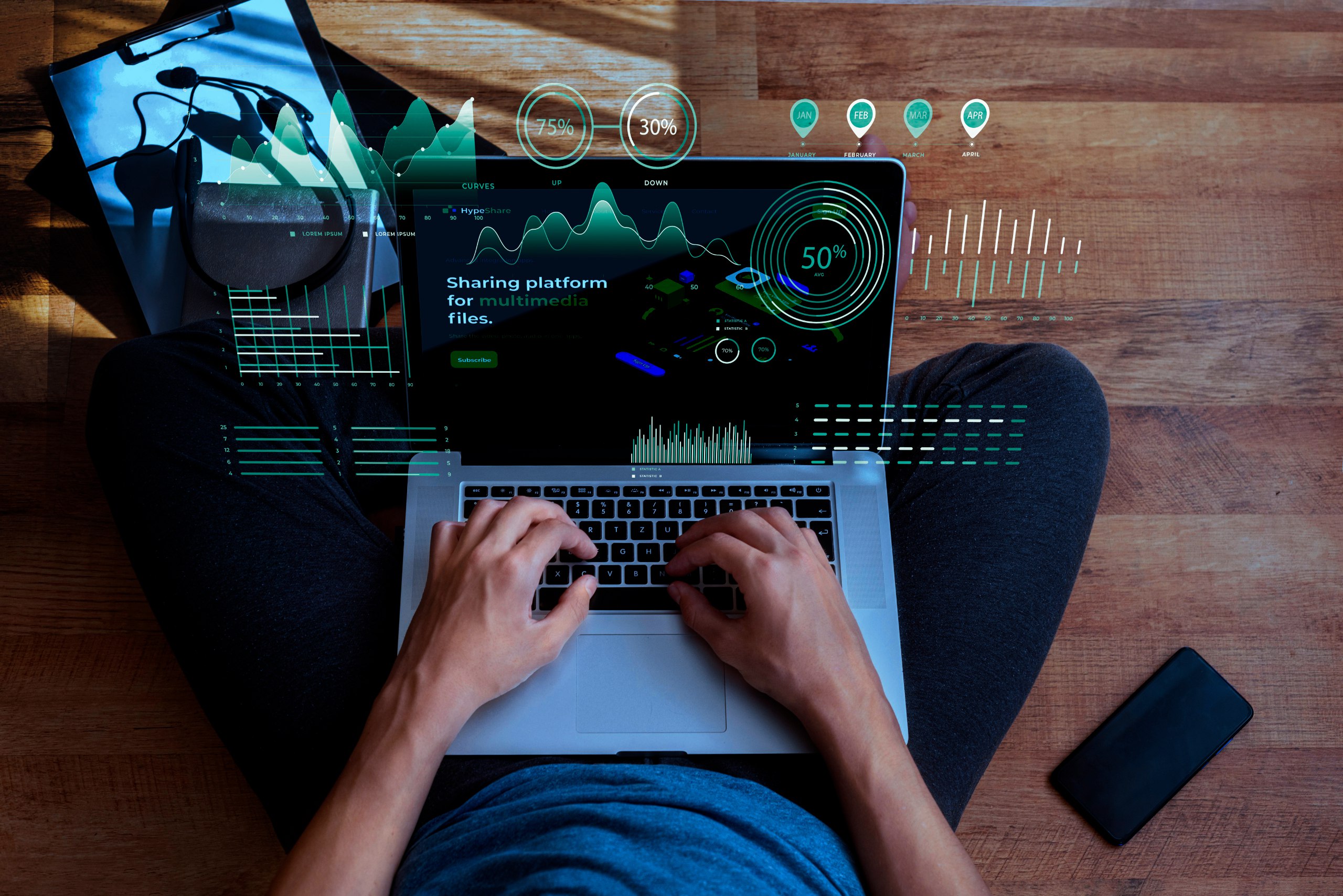 Person using laptop with data visualization on screen - MaherTech Inc (SMB Analytics)